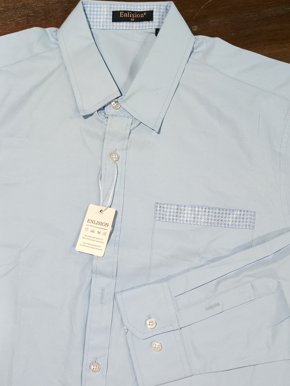 Light Blue Men's Dress Shirt with Contrast Pocket Trim